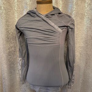 Lululemon greyish purple activewear hoodie with thumbholea and cross cross neck